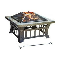 Living Accents 30" Square American Flag Steel Metal Fire Pit in Silver