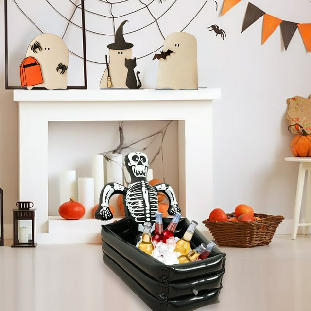 Hielera Inflable de Pvc Negro con Forma de Calavera para Halloween. Enfriador de Bebidas de Gran Capacidad para Fiestas, Reuniones Al Aire Libre y Decoración (80 X 56 X 60 Cm).