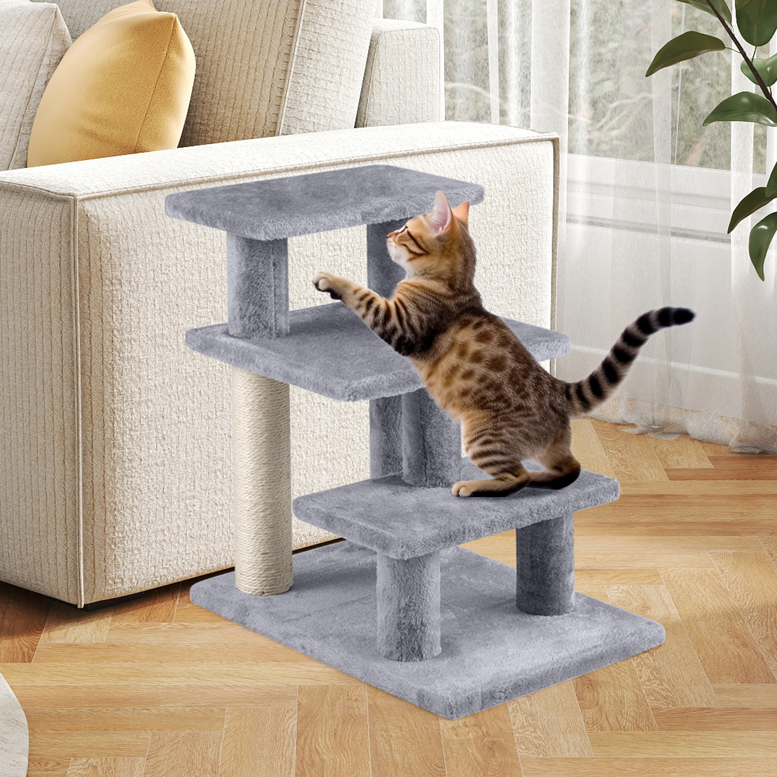 Gymax 2-in-1 Cat Tree Tower Pet Steps w/ Scratching Posts Hanging Toy Ball Perch
