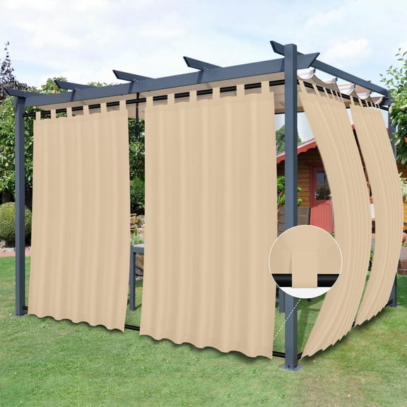 Outdoor Patio Curtains 2 Panels 54x84 Inch Beige Waterproof Windproof Privacy Curtains with Tab Top and Bottom for Porch Pergola Cabana