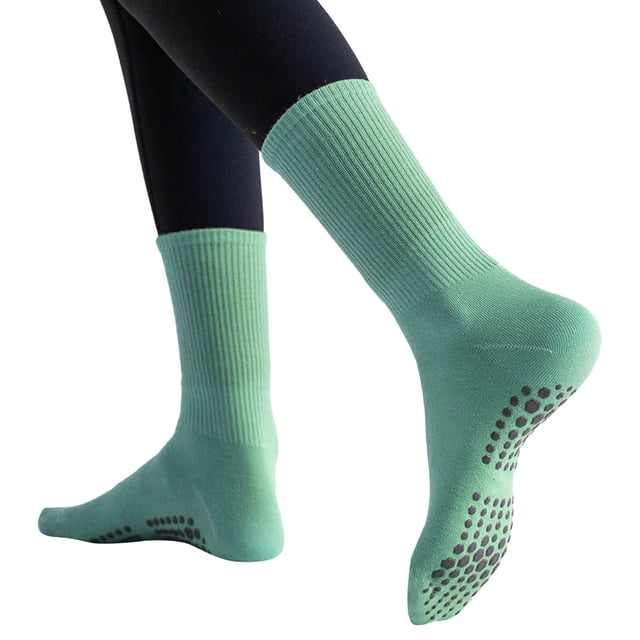 Calcetines antideslizantes de yoga para mujer - Calcetines con agarre de silicona hasta la mitad de la pantorrilla para fitness en interiores, pilates y ballet - Talla única