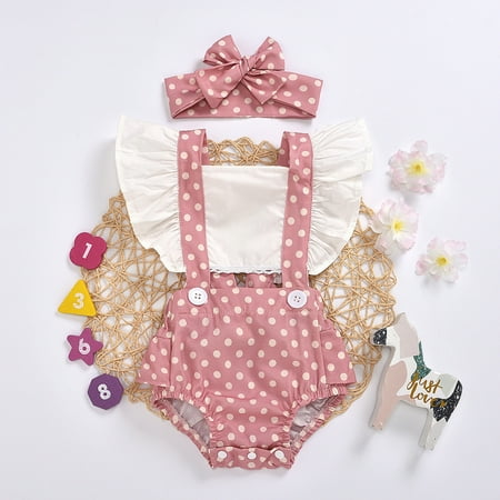 

Child dress Newborn Baby Girl Ruffles Sleeve Bodysuits Jumpsuit Headband Clothes Romper Set Fragarn