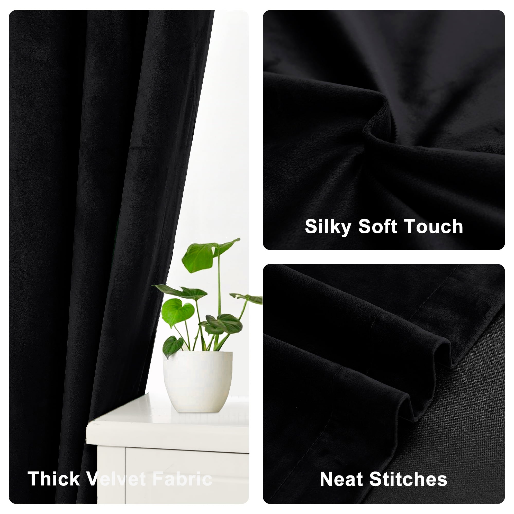 XWZO Black Velvet Curtains 84 inches, Blackout Curtains for Bedroom Living Room, Rod Pocket Room Darkening Drapes, 2 Panels, 52"W x 84"L