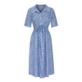 thumbnail image 4 of FcBaudy Robe à Manches Courtes à Col Rabattu Longueur Genou, Robes d'Été pour Femmes, Robes pour Femmes Robe d'Été Bohème à Imprimé à Manches Courtes avec Boutons et Bandage Longueur Genou Robe Femme, 4 of 8