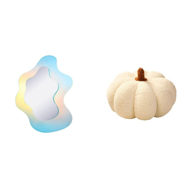 Espejo De Maquillaje Acrílico Ondulado, Espejo Decorativo Moderno Para Baño, Almohadas De Calabaza De Halloween, Cojín Decorativo De Felpa Para Sofá, Cama, Dormitorio O Habitación.
