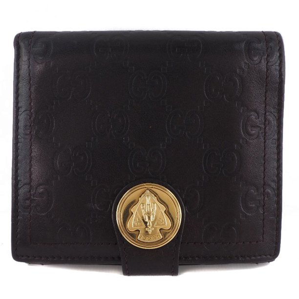 Authenticated Used Gucci W Hook GG 190349 Shima Leather Dark Brown Women's Bifold Wallet