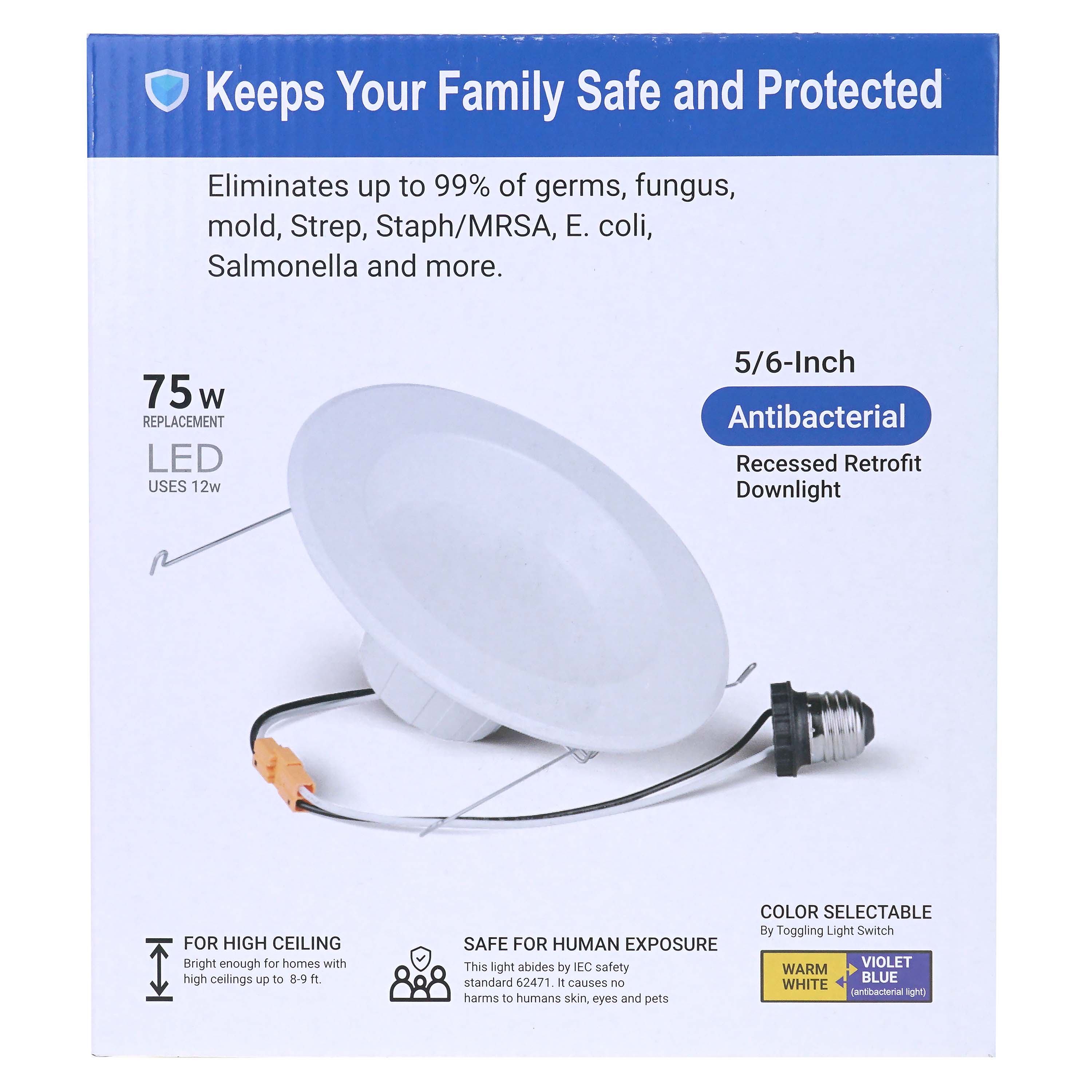 Candex 6inch Trim Size Antibacterial LED Retrofit Downlight, 12 W