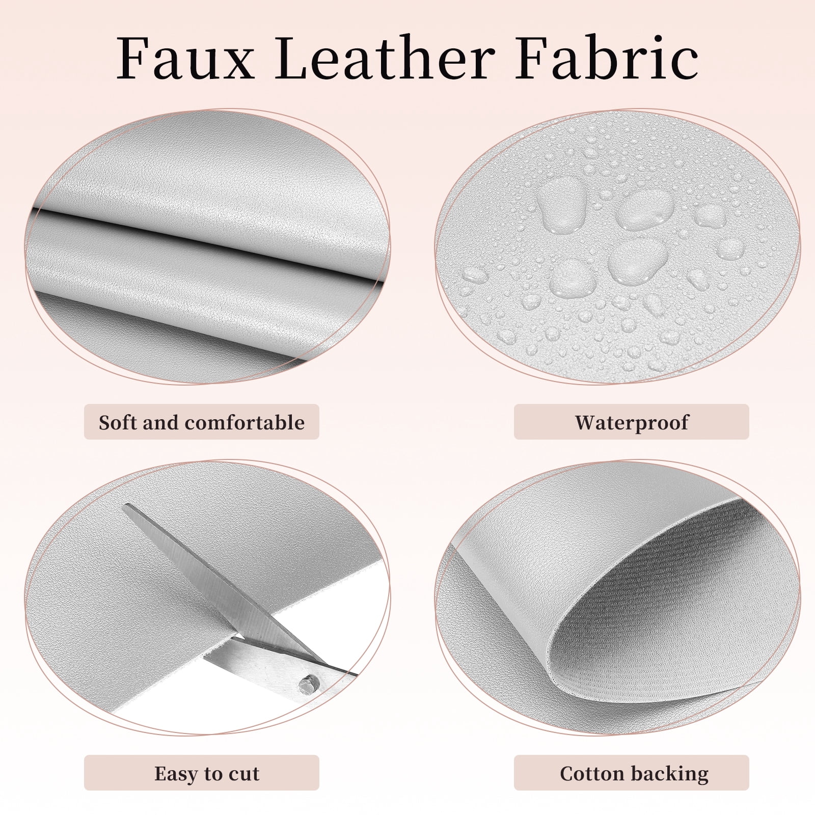 Uxcell Marine Vinyl Fabric, 54 Inch 1 Yard Upholstery Faux Leather Soft Waterproof Sheets Fabric for Crafts DIY Sewings Sofa Wallets Handbag Car, Silver