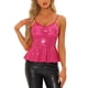 thumbnail image 1 of INSPIRAR CHIC Blusa de Mujer Top de Lentejuelas Tirantes Espagueti Cuello en V Brillante Volantes Peplum Tallas XS Rojo Rosa, 1 of 6