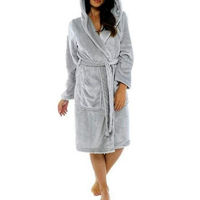 Women Bathrobe Dressing Gown Hooded Towling Bath Robe Nightwear