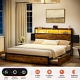 thumbnail image 3 of GUNAITO Full Bed Frame with 2 Drawers Headboard Platform LED Bed Frame with 2 Storage Drawers USB Ports & Outlets Rustic Brown, 3 of 9