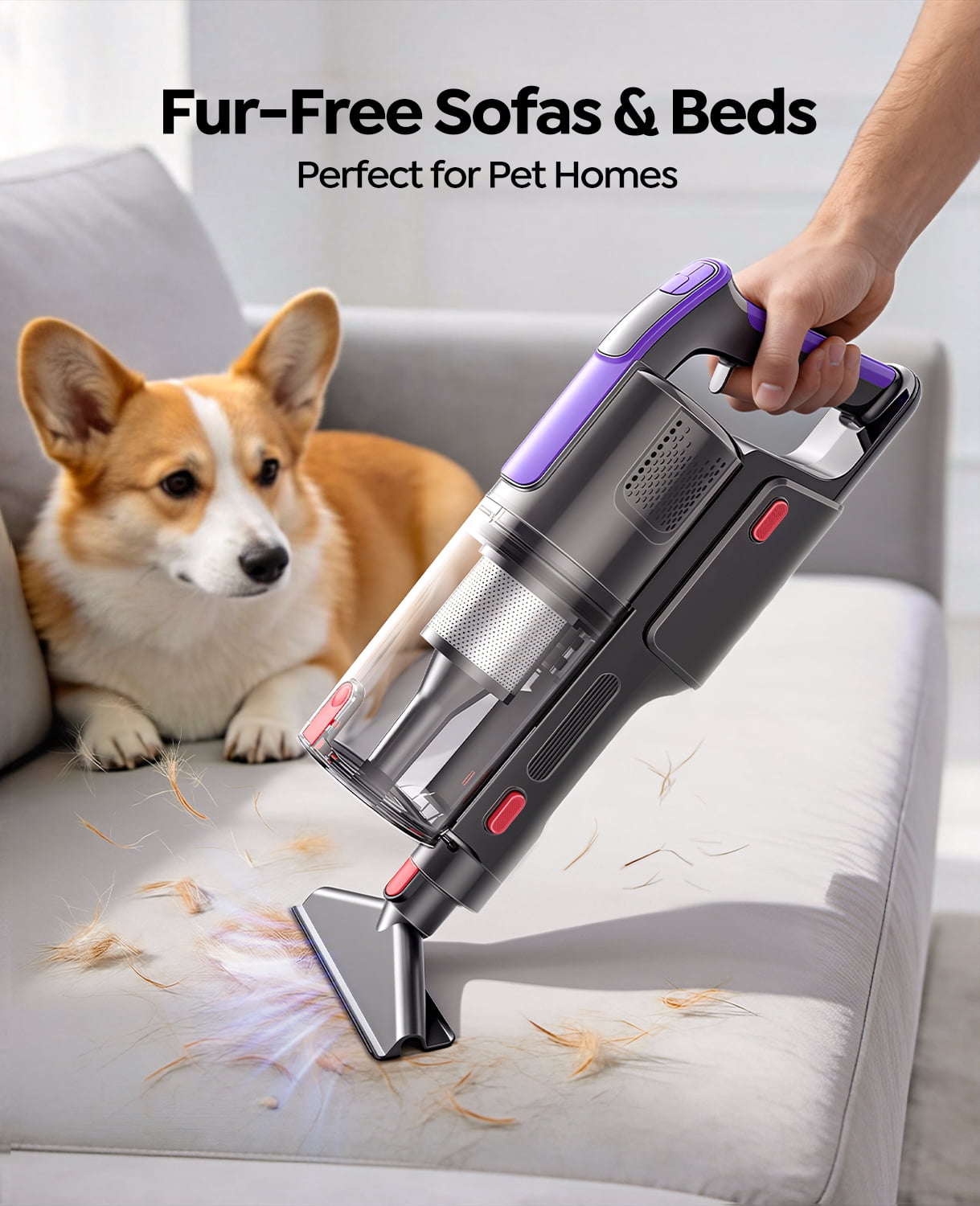 Buture VC100 Cordless Stick Vacuum Cleaner, 500W 48KPa Strong Suction, 55-Min Runtime Lightweight for Pet Hair Carpet HardFloor