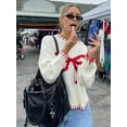 thumbnail image 4 of Tricot Imprimé Nœud Papillon Automne pour Femmes Col Rond Manches Longues Contraste Couleur Chandail Mode 2024, 4 of 6
