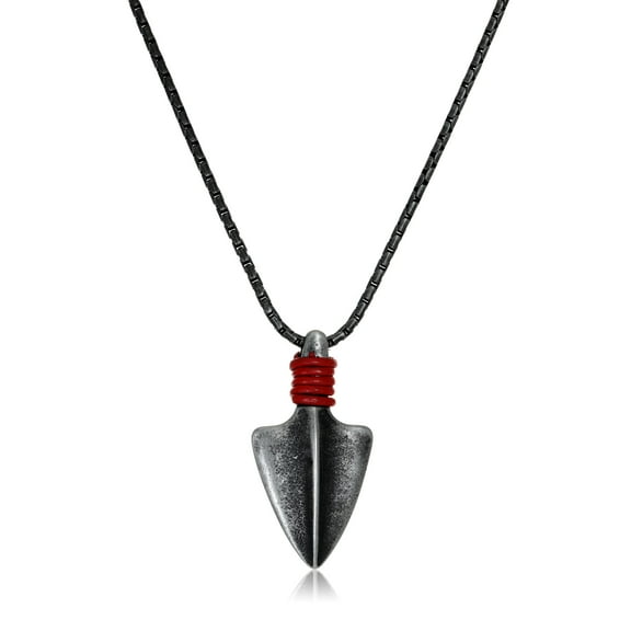Metro Jewelry Stainless Steel Arrow Pendant Necklace for Men with Black Ion Plating 24 Inches Long Box Chain Lobster Claw
