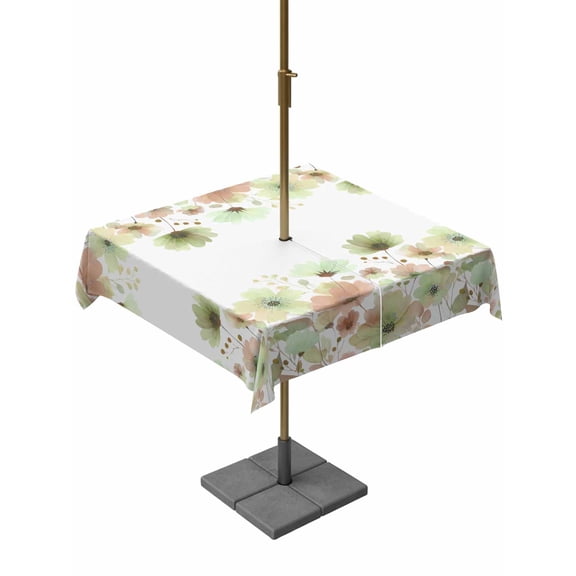Outdoor Tablecloth with Umbrella Hole and Zipper, Spring Green Flowers Square Table Cloth 54x54 Inch Waterproof Tablecloth, Watercolor Floral Botanical Picnic Table Cover for Patio Camping