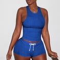 thumbnail image 3 of REALiKUN Workout Sets for Women 2 Piece Seamless Ribbed Crop Tank High Waist Shorts Yoga Outfits Blue XXL, 3 of 5