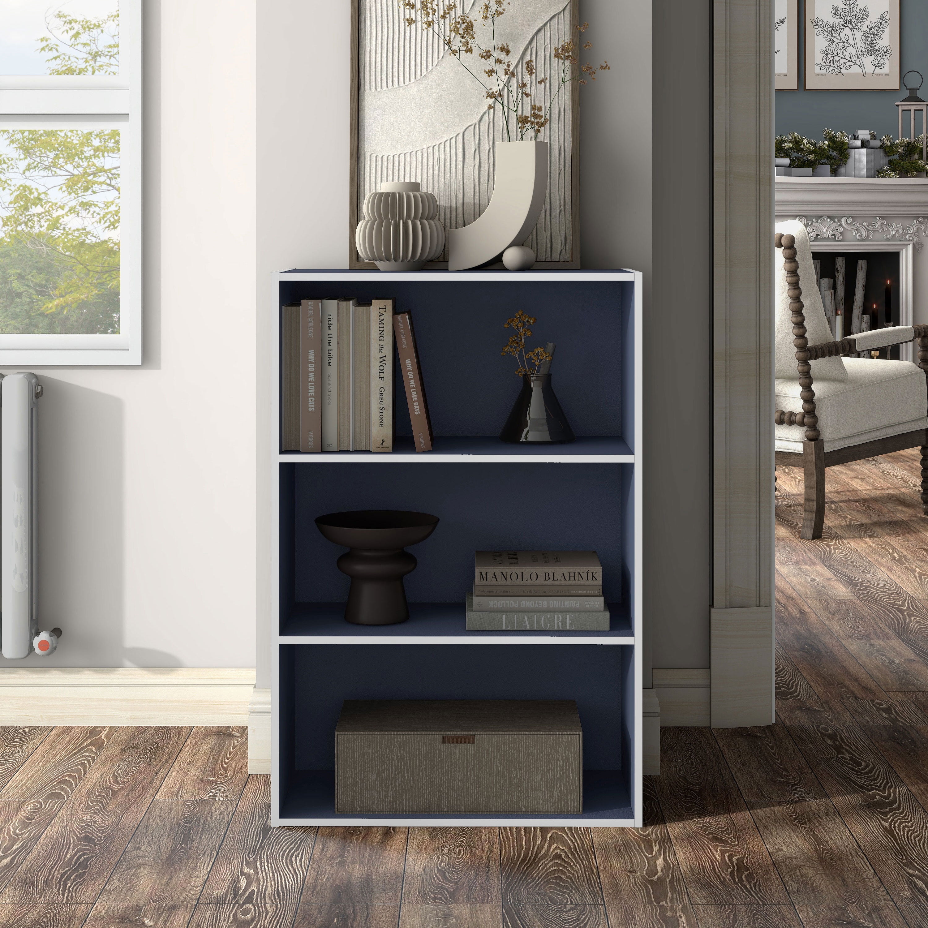 Furniture of America Brooks Stackable 3-Tier Wood Steel Blue Bookcase