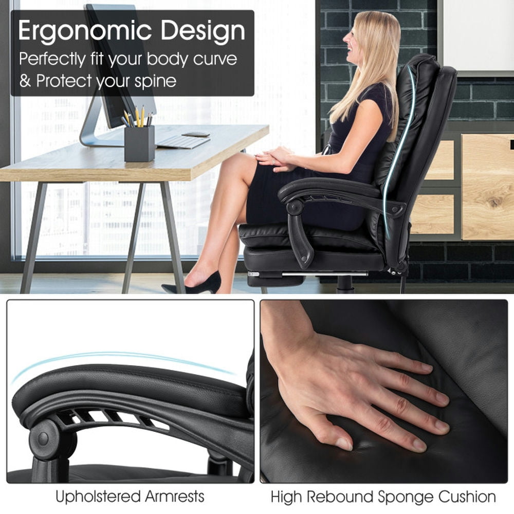 Demi Bonn Ergonomic Adjustable Swivel Office Chair with Retractable Footrest for Home, Bedroom, Study, Black
