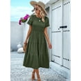 thumbnail image 4 of Women'S Spring Summer Solid Color Elegant Dresses Crewneck Cut Out Maxi Dress Military Green M, 4 of 9