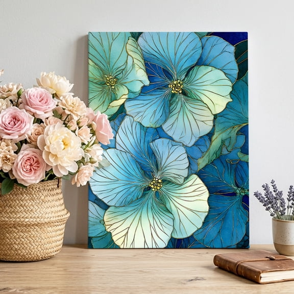 Luxury Flowers Canvas Wall Art, Gorgeous Teal Blue Floral Natural Pictures Wall Decor Wooden Framed Artwork Art Prints for Living Room Hallway Bedroom Office 20"x24"