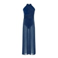 thumbnail image 5 of Aislor Big Girls Mesh Split Wide-Leg Bodysuit Sequins Bodice Figure Skating Jumpsuit Gymnastics Leotard Navy Blue 12, 5 of 7