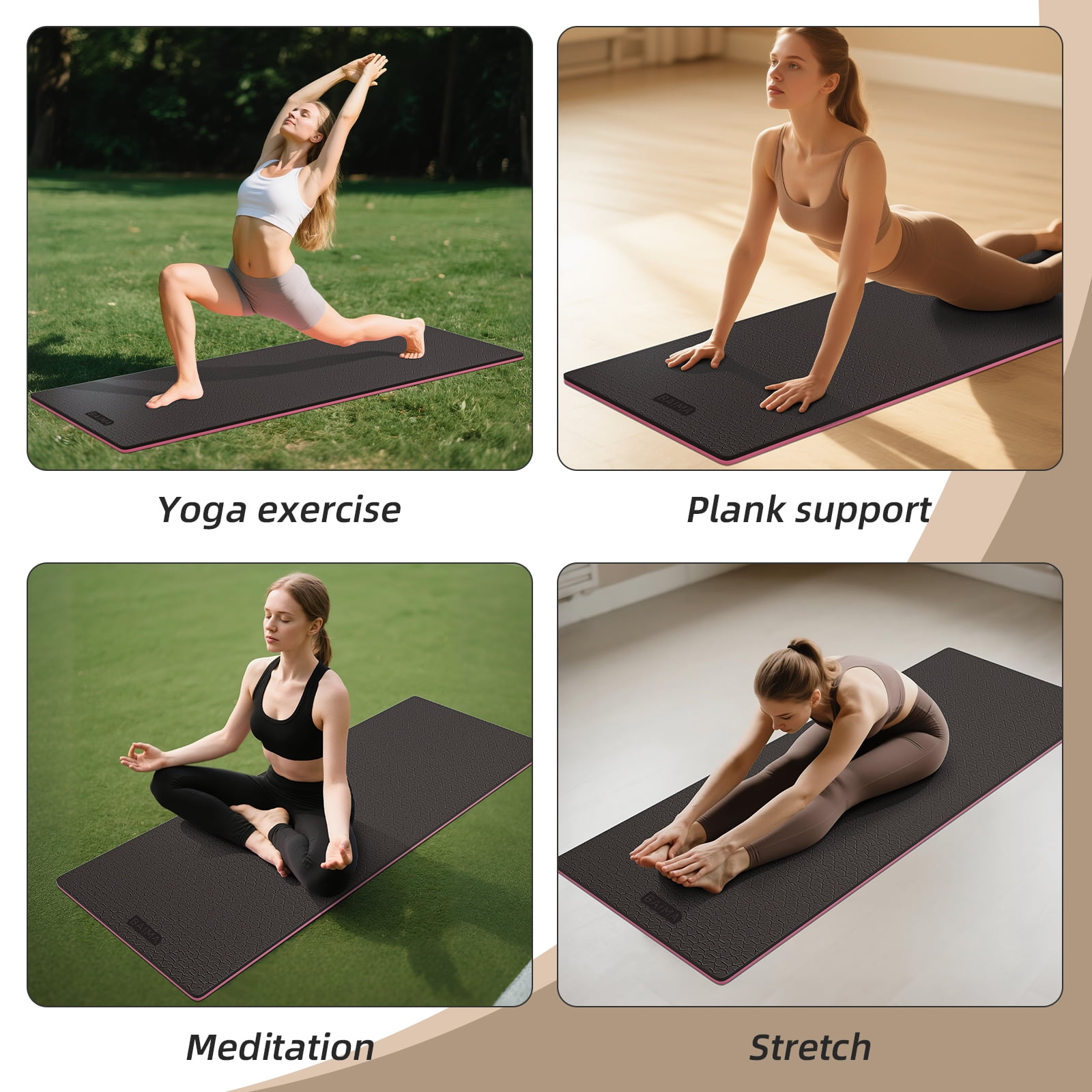 BAIMA TPE Yoga Mat - Tear-Resistant, Lightweight, Non-Slip Double-Sided Exercise Mat with Carry Strap(Black&Crimson)
