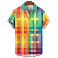 thumbnail image 3 of Camisa hawaiana con cuadros coloridos y diseño de arcoíris para hombre, de gran tamaño, informal, de manga corta, con botones simples, para playa, verano, 3 of 5