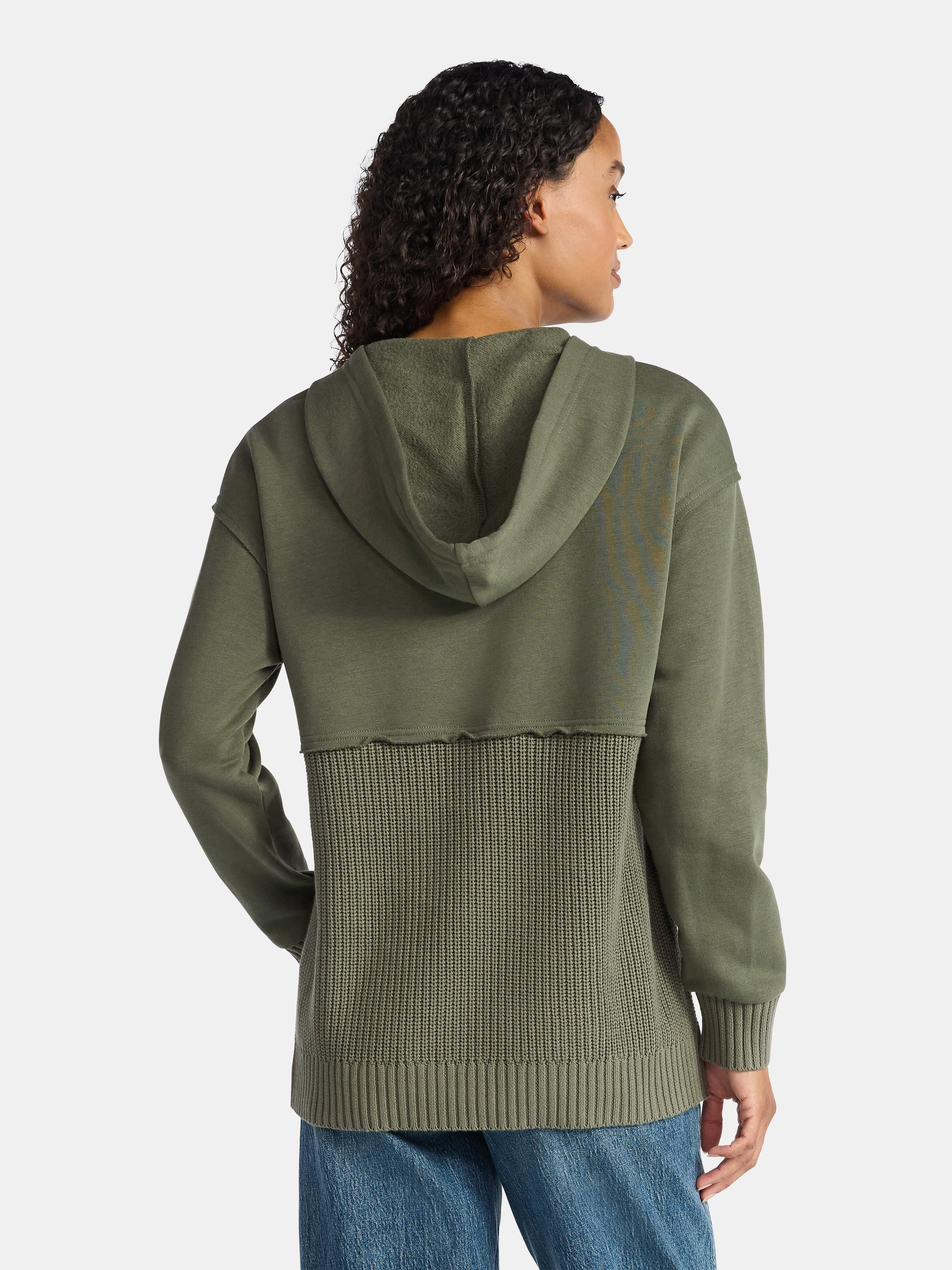 Time and Tru Women's and Women's Plus Fashion Mixed Media Hoodie, Sizes XS-4X