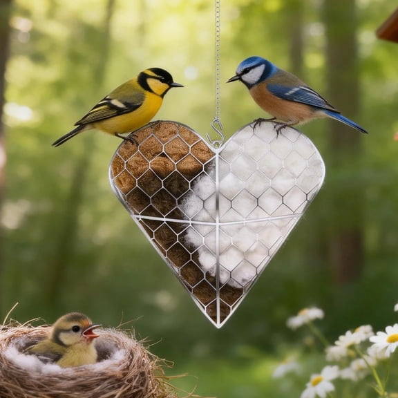 Nesting Heart Bird Nest Material Holder Hummingbird Nest Box for Outside Nester House Design Winter Tree Shelter for Wild Bird Dual Season Outdoor View House