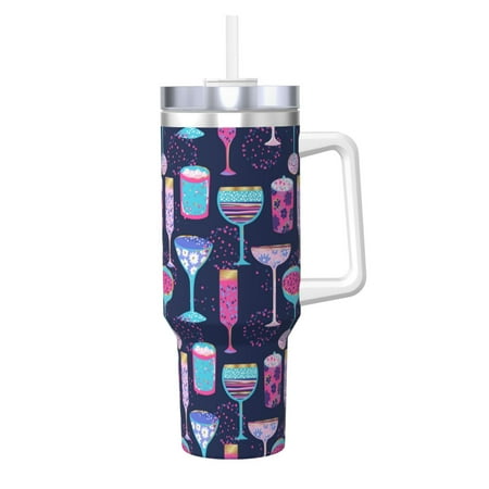 

Goofa Wine Glasses And Cocktails Print 40oz Ice Bully With Handle And Straw Stainless Steel Vacuum Insulated Cup And 2 In 1 Straw Lid