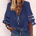 thumbnail image 2 of JGGSPWM Women's Spring Summer Loose Zipper V-Neck 3/4 Sleeves Splicing Pullover Fashion Shirts Dark Blue 2XL, 2 of 6