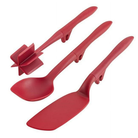 Rachael Ray Tools and Gadgets 3 Piece Lazy Crush & Chop, Flexi Turner, and Scraping Spoon Kitchen Utensil Set, Red