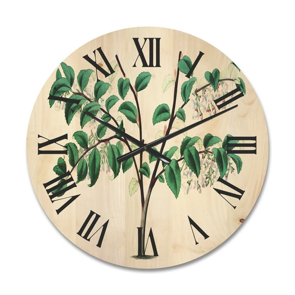 Designart 'Ancient Green Leaves Plants I' Traditional Wood Wall Clock