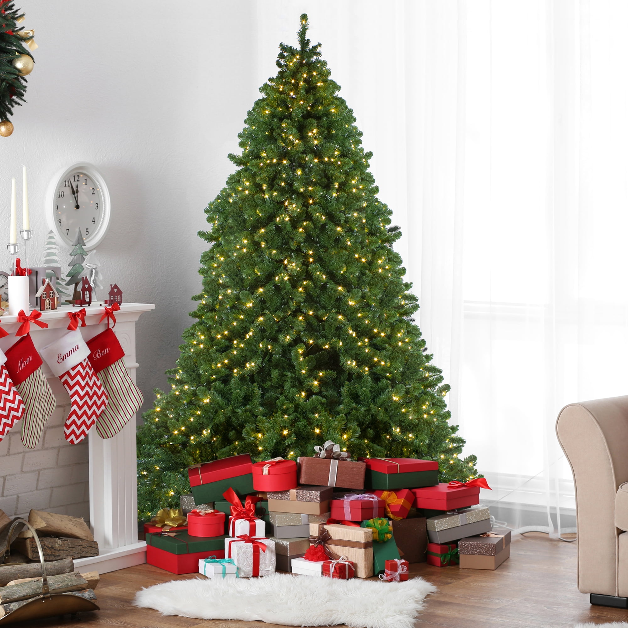 12' Pre-Lit Full Olympia Pine Artificial Christmas Tree with Wheels- Warm White LED Lights