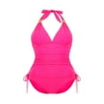 thumbnail image 1 of Womens 2 Piece Swimsuits Solid Color Halter Neck Camisole with Drawstring + Bikini Panties Beachwear Black Leopard M, 1 of 7