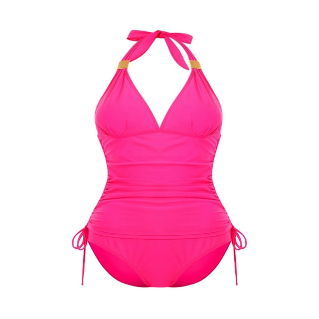 Womens 2 Piece Swimsuits Solid Color Halter Neck Camisole with Drawstring + Bikini Panties Beachwear Black Leopard M
