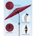 thumbnail image 4 of Parasol de Patio Extérieur, Parasol de Table, Parasol de Marché avec Inclinaison à Bouton-Poussoir et Manivelle, 8 Nervures Robustes Protection UV, 4 of 7