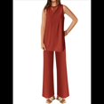 thumbnail image 2 of Conjunto de Dos Piezas para Mujer, Verano 2025, Camiseta Holgada Informal con Pantalones Anchos, Chándal A Juego. Vino Tinto XL, 2 of 7