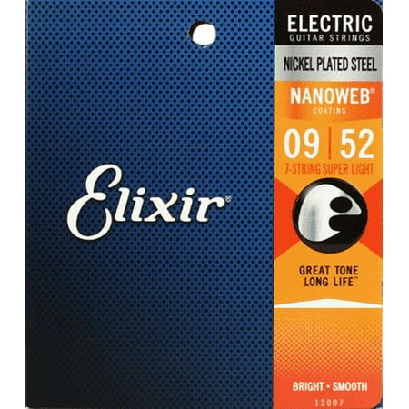 Elixir 12007-ELIXIR-U Nanoweb 7-string 9-52 Nickel Electric Guitar Strings, Super Light