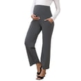thumbnail image 4 of INSPIRE CHIC Women's Mother's Day Wide Leg Maternity Pants Over the Belly Elastic Stretch Pregnancy Trousers with Pockets Deep Grey Small, 4 of 6
