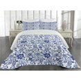 thumbnail image 2 of Ambesonne Watercolor Quilted Coverlet 3 Pcs, Vibrant Blue Flowers, King Size, Violet Blue White, 2 of 4