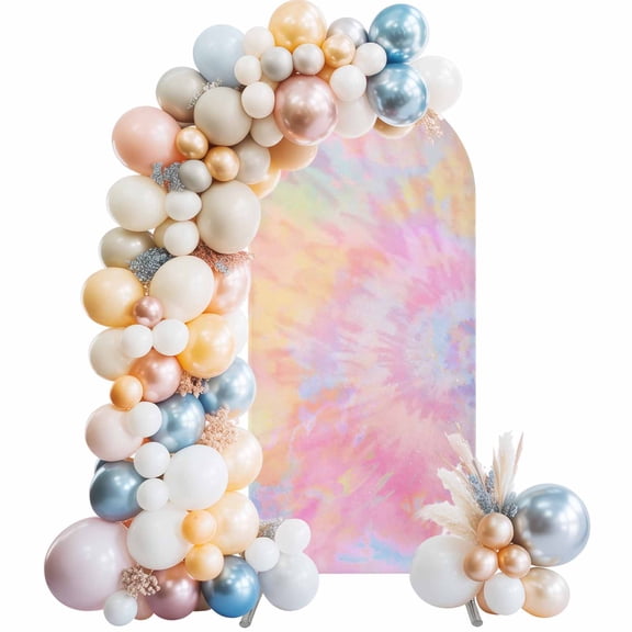 Rainbow Color Arch Backdrop Cover, Spandex Fitted Wedding Arch Cover, Fantasy Colorful Ombre Swirl Round Top Stand Covers for Birthday Ceremony Bridal Shower Party Decor 5x2.1 Ft