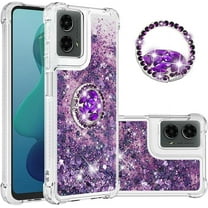 Compatible with Motorola Moto G 5G 2024 Case Glitter Liquid Clear Bling Moving Sparkle with Ring Diamond Kickstand TPU Girly Women Cute Phone Case for Moto G 5G 2024 Purple YBZ