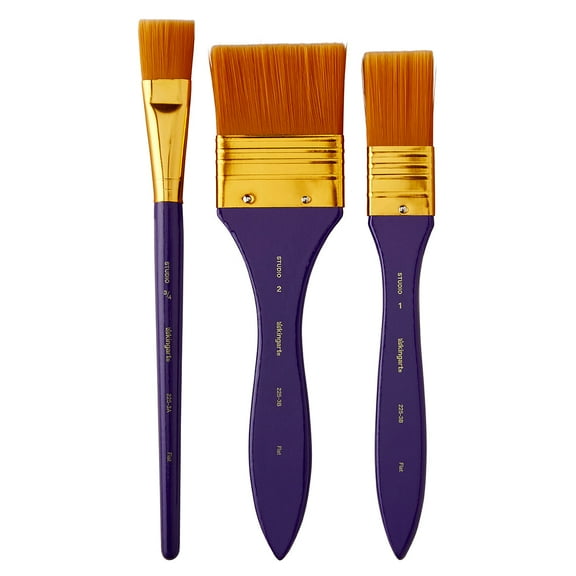 KINGART® Studio All-Purpose Art, Craft & Hobby Golden Nylon Large Area Brushes, Set of 3