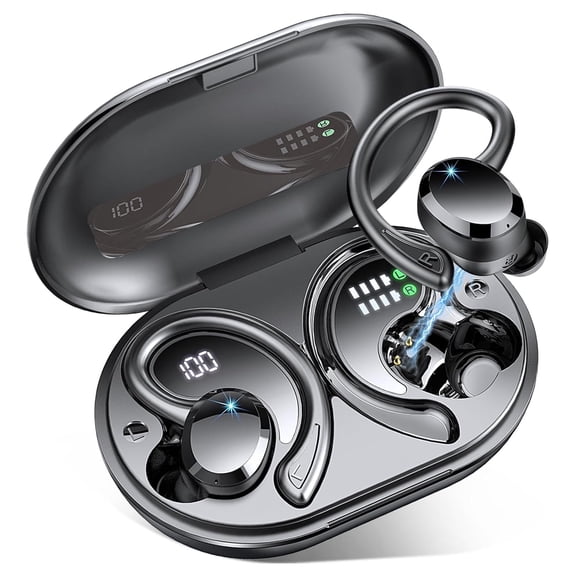 ETEPEHI Wireless Earbuds - Bluetooth Headphones 5.3 Stereo over Ear Buds with Earhooks, ENC Noise Cancelling Mic, IP7 Waterproof Earphone for Workout/Running, Black