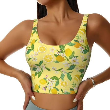 Jgfou Lemon (2) Print Womens Sports Bra - Padded Workout Sports Bras Crop Tank Top