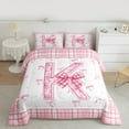 thumbnail image 2 of Feelyou Teens Ribbon Monogrammed Bedding Comforter Set, Pink Initial Letter K Twin Comforter Sets, Cartoon Cute Plaid Reversible Bedding Set, Lightweight Room Decor, 2 Pieces, 2 of 8