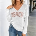 thumbnail image 2 of Beach Cover Ups for Women Letter Print Long Sleeve Sweater Crew Neck Split Hem Crochet Jumper Top Beach Outfits for Women, 2 of 7