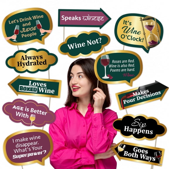 Wine Party Photo Booth Props, 12-Piece Wine-Themed Decorations for Tastings, Girls’ Nights, Birthdays & Celebrations