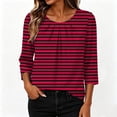 thumbnail image 3 of Maplenight Womens Tops Crew Neck 3/4 Sleeve Striped Shirts Relaxed Fit Pleated Front Casual Tops Work Office Vacation Blouses, 3 of 4